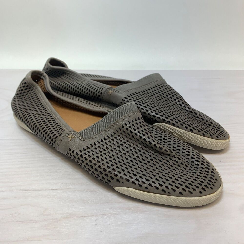 Frye Women's‎ Melanie Loafer Size 9.5 Flat Slip On Shoe Gray Leather Perforated